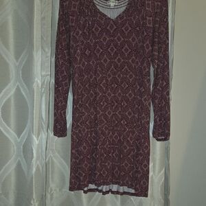 Wonderly Long Sleeve Geometric Burgundy Dress